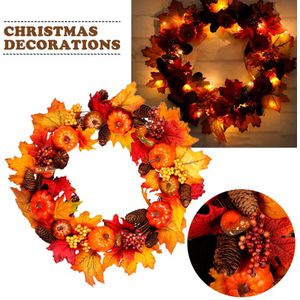 Maple Leaf Krans Krans Herfst Oogst Festival Home Decoratie Hanger Halloween Pompoen Dennenappel Kerst Decoratie 45Cm