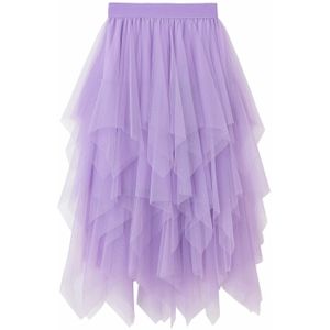 Vrouwen Tule Rok Elastische Hoge Taille Onderrok Ballet Onregelmatige Geplooide Maxi Rok Sheer Tutu Tule Rokken