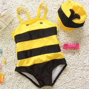 Cute Kids Meisjes Jongens Een stuk Badpak Baby Bee Patroon Bikini Mouwloze Badmode Mode Badpak Beachwear 0-7Y