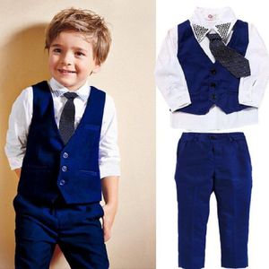 Jongens Ringdrager Pak Set Vest Shirt Broek Tie 4Pcs Kids Gentleman Wedding Kleding Herfst Formele Outfit