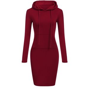 Herfst Winter Vrouw Jurk Vestidos Warm Sweatshirt Lange mouwen Hete Vrouw Kleding Hooded Kraag Pocket Eenvoudige