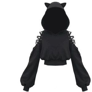 Ruibbit Herfst Winter Vrouwen Punk Gothic Meisjes Zwart Fluwelen Hoodies Hollow Out Lange Mouwen Hooded Sweater Toevallige Trui