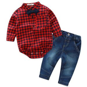 2 stks Kids Baby Jongens Kleding Set Bodysuit Jumpsuit Lange Mouw Plaid Tops Jeans Broek Outfits Baby Boy Kleding Set