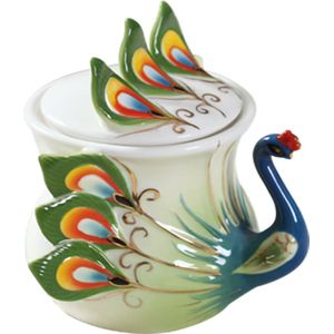 3D Creatieve Pauw Suiker Potten Bone China container Gekleurde emaille porselein Servies Koffie Drinkware Set