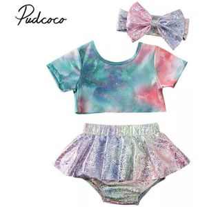 Zomer Badpak Peuter Kids Baby Meisjes Outfits Crop Tops + Rok + Hoofdband 3 Pcs Set Kleurrijke Starry badmode Tankini