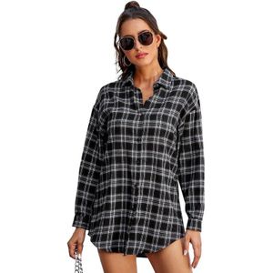 Benuynffy Autumn Winter Vintage Plaid Shirt Women Lapel Long Sleeve Button Up Tops Streetwear Casual Woman Long Blouses