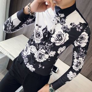 Rose Shirt Mannen Shirt Patronen Ropa Hombre Button Up Mannen Lange Mouwen Slim Fit Wedding Shirt Mannen club Party