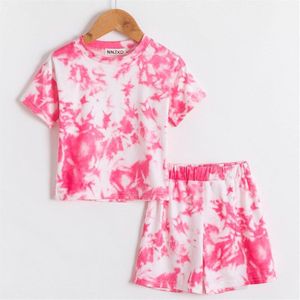 Peuter Baby Meisjes Tie-Dye Kleding Sets Zomer Kids Korte Mouw T-shirt Top + Broek Gebreide Katoenen Outfits Kinderen o-hals Suits