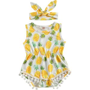 Baby Zomer Kleding Pasgeboren Baby Meisjes 2 Stuk Outfit Set Mouwloze Fruit Kwasten Romper + Hoofdband Set Voor kids Meisjes