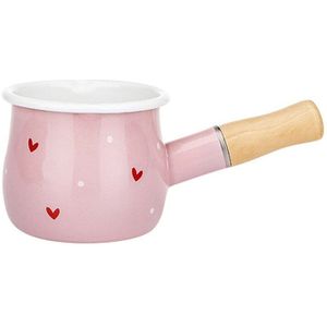 Emaille Melk Pot Met Houten Handvat, Melk & Koffie Non-stick Steelpan Kookgerei Voor Baby & Ontbijt, 500Ml