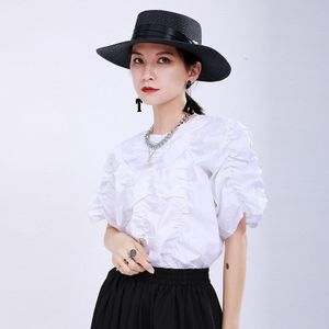 Xitao Geplooide Blouse Mode Vrouwen Zomer Trui Godin Fan Casual Stijl Losse Elegante Minderheid Vrouwelijke Shirt DZL1130
