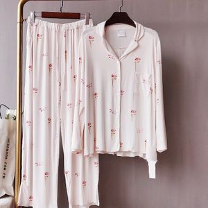 Nachtkleding Dames Lange Mouw Pyjama Set Twee Stuk, Comfortabele Modal Homewear, Gedrukt Herfst Pyjama