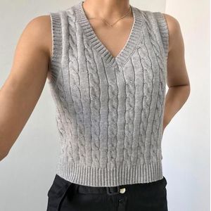 Vrouwen V-hals Retro Trui Vest Casual Preppy Stijl Mouwloze Trui Crop Top Vrouwen Kleding Street Wear Voor Bijpassende Shorts