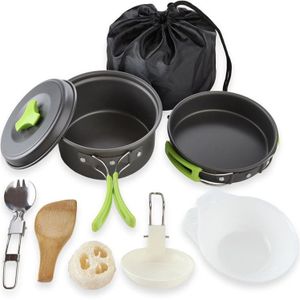 Draagbare Camping Servies Koken Set Outdoor Kookgerei Pan Pot Kom Lepel Vork Gebruiksvoorwerpen Voor Wandelen Picknick Reizen Wilde Campismo