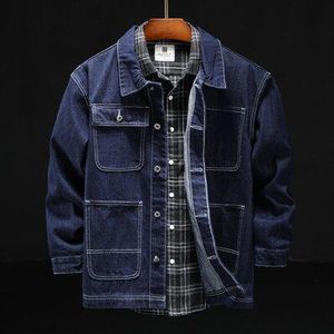 Mannen Classic Business Eenvoudige Leisure Multi-Pocket Katoen Blauw Denim Jassen Mannelijke Toevallige Motorfiets Slanke Jeans Jasje