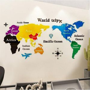 Art Wanddecoratie Wereldkaart Spiegel Acryl Kleur Muur Sticker 3d Grote Kaart Kantoor Woonkamer Home Decor poster Kaart