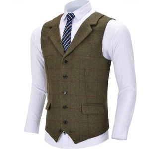 Mannen Business Legergroen Vest Plaid Wol Slim Fit Single-Breasted Katoenen Pak Vest Vest Voor Bruiloft Formele vest Bruidsjonkers