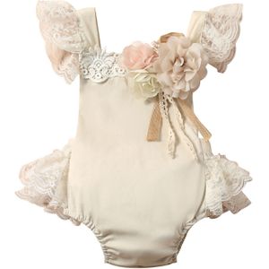 Citgeett Zomer Baby Baby Meisje Bodysuit Fly Mouwen Lace Hem Solid Bloem Playsuit Rok Kleding Pak