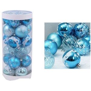 24pcs 6cm blauwe tekening kerstballen kerstboom opknoping bal decor Boom Bal Ornamenten voor Xmas Party supplies decor