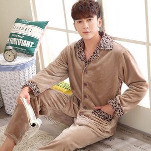 Winter Flanel mannen Pyjama Set Warm Thicken Coral Fleece Pyjama mannen Met Lange Mouwen Nachtkleding thuis nachtkleding pak