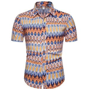 Mannen Dashiki Shirt Casual Slim Fit Shirts Korte Mouw Katoen Hawaiian Shirt Chemise Homme Camisa Masculina 3XL