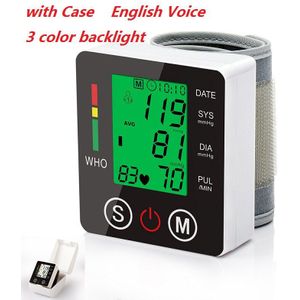 Engels Voice Manchet Pols Bloeddrukmeter Bloeddruk Presure Meter Monitor Hartslagmeter Draagbare Tonometer Bp Met Case