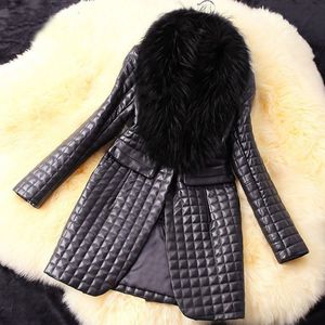 Vrouwen Leather Jacket Voor Winter Faux Leather Fur Warme Kraag Lange Lederen Jas Vrouwelijke Winter Bovenkleding # T2G