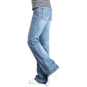 Mens Uitlopende Been Jeans Broek Hoge Taille Lange Flare Jeans Voor Mannen Bootcut Blauw Jeans Hommes Plus Size 28- 36