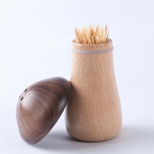 Tandenstokers Houder Tandenstoker Box Houten Tandenstoker Container Jar Houder Paddestoel Vorm Voor Thuis (Bruin)