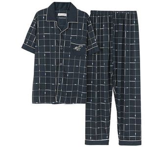 Katoenen Pyjama Heren Nachtkleding Suits Zomer Pijamas Korte Mouwen Turn-down Kraag Mannelijke Nachtkleding Gestreepte Plus Size Man Pyjama