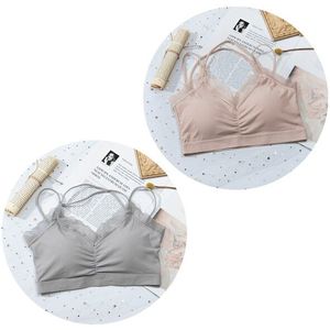 2Pcs Lce Zijde Traceless Mooie Terug Jarretel Beha Sexy Kant Student Meisje Verpakt Beha Ondergoed Vrouwelijke