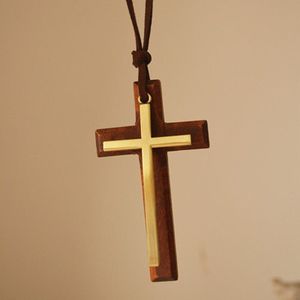 Vintage Bruin Kruis Hanger Ketting Voor Mannen Vrouw Hout Kruisbeeld Gebed Christelijke Religieuze Kettingen Mannelijke Sieraden