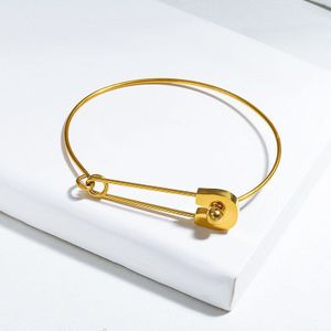 Peri'sbox Goud Kleur Grote Veiligheidsspeld Bangles Dunne Ketting Geometrische Armbanden Voor Vrouwen Titanium Staal Minimalistische Bangle Sieraden