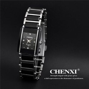 Chenxi Brand Diamonds Elegante Mannen Dames Jurk Horloges Analoge Quartz Keramische Stalen Vierkante Klok Paar Minnaar Horloge