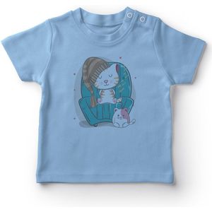 Angemiel Baby Slapen Kat En Naast De Muis Baby Boy T-shirt Blauw