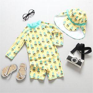 Ananas Print Baby Badmode Geel Lange Mouwen Kinderen Badpak Kleding Jongens Kids Zwemmen Duiken Pak