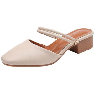 Zomer Sandalen Slippers 2-Wear Abrikoos Vrouwen Schoenen Dikke Hakken Gesloten Vierkante Teen Sandalia Feminina Comfy Slingback Schoeisel