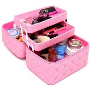 3 Layer Grote Capaciteit Vrouwen Professionele Make-Up Case Diamond Stud Cosmetische Box Reizen Storage Case Organisator Vanity Beauty Case