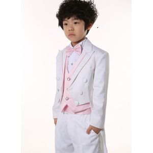 Jongen Wit Wedding Tuxedo Suits 6 Stks/set Jas + Shirt + Broek + Riem Tie + Shirt Jongen Magic tonen Piano Viool Optredens Party Suits