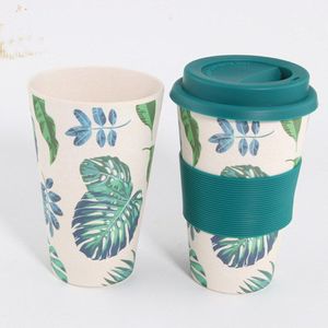 400 Ml Draagbare Praktische Herbruikbare Bamboevezel Siliconen Cap Koffie Cups Eco Vriendelijke Non-Slip Afdrukken Reizen Mokken Nuttig