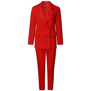 Pak Vrouwen Winter Casual Pak Dames Lange Mouw Effen Kleur Twee stuk Geel Rood Mode Temperament Double-Breasted