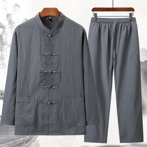 2022 Herfst Chinese Stijl Katoen Linnen Jas Pak Voor Mannen Losse Kimono Vest Mannen Effen Kleur Vest Jas Jassen