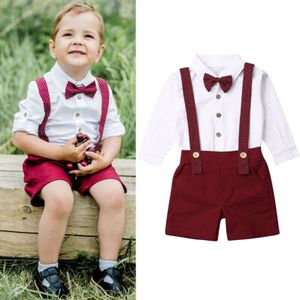 Emmababy 2 STUKS Peuter Baby jongen gentleman Outfits shirt tops + bandjes broek Kleding Sets