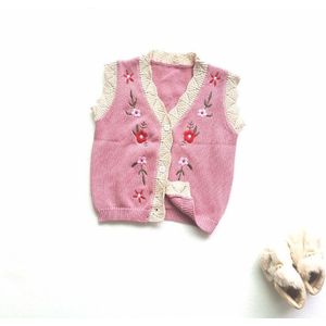 Baby Baby Meisje Gebreide Vest Voor Pasgeborenen Borduren V-hals Trui Jas Herfst Kinderkleding Meisjes Katoenen Vest