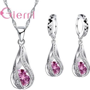 Luxe Oostenrijkse Crystal Water Hanger Ketting Oorbellen Set 925 Sterling Silver Earring Sieraden Sets Voor Vrouwen