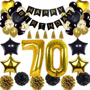 Happy Birthday Banner Zwart Gouden Ballon Viering Pak Voor Volwassen Big Size 30/40/50/70 Folie helium Ballons