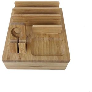 Universele Bamboe Houten Opladen Dock Station Mobiele Telefoon Stand Charger Houder Opslag Tafel