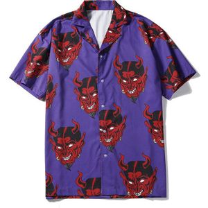 Una Reta Hip Hop Korte Mouw Mannen Straat Hawaii Strand Vrouwen Tops Harujuku Demon Head Print Zomer Liefhebbers shirts