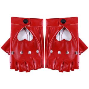 1 Paar Lederen Handschoenen Rood Zwart Wit Luvas Guantes Mujer Voor Vrouwen Meisjes Rode Balck Wit Loving Heart Handschoenen