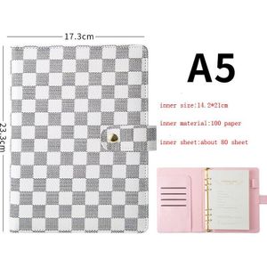 Bruin/Wit Grid A5 Lederen Notebook,Planner Notebook, Schrijven Notepad, Briefpapier, Agenda Planner Boek, 80 Pagina